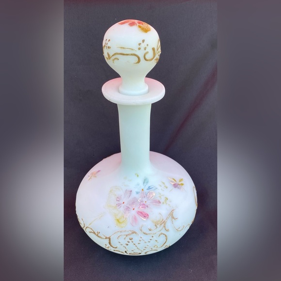 Antique Victorian Glass Decanter Barber Bottle Hand Painted Intact with Stopper - Picture 4 of 9